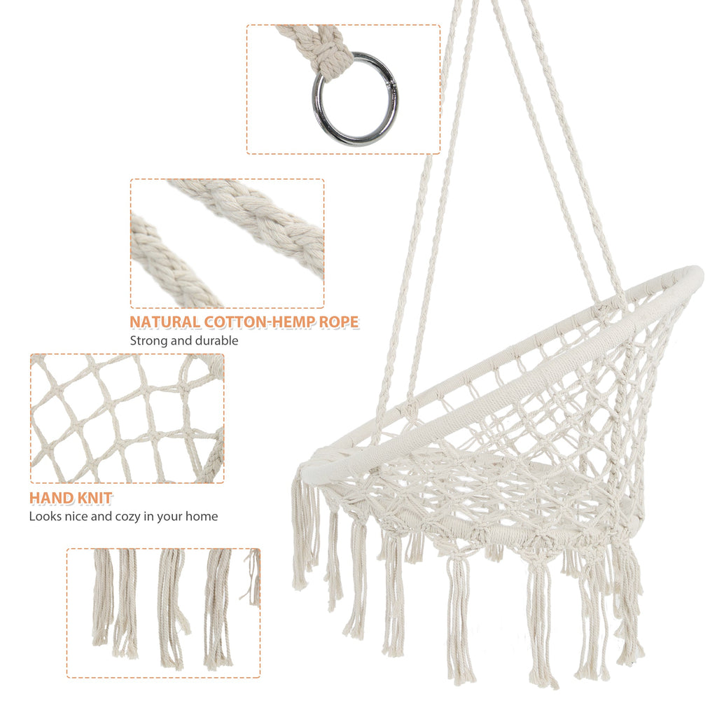 Macrame Hanging Hammock Chair - Cotton Rope Swing for Indoor/Outdoor
