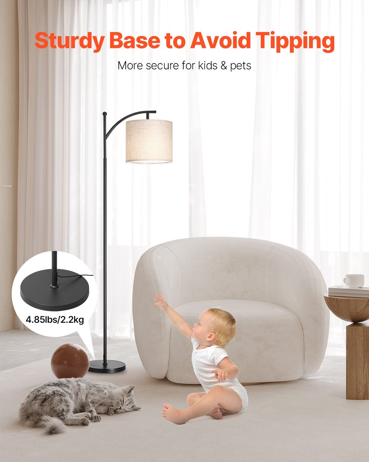 Modern Arc Floor Lamp with Adjustable Shade & Remote Control – Dimmable LED Standing Lamp for Living Room, Bedroom, or Office