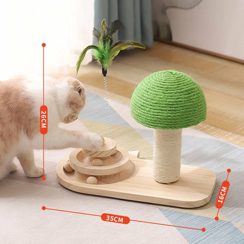 Cat Tree Scratching Post with Feather Toy & Wooden Ball Track