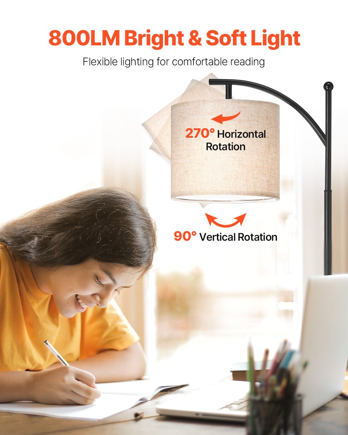 Modern Arc Floor Lamp with Adjustable Shade & Remote Control – Dimmable LED Standing Lamp for Living Room, Bedroom, or Office