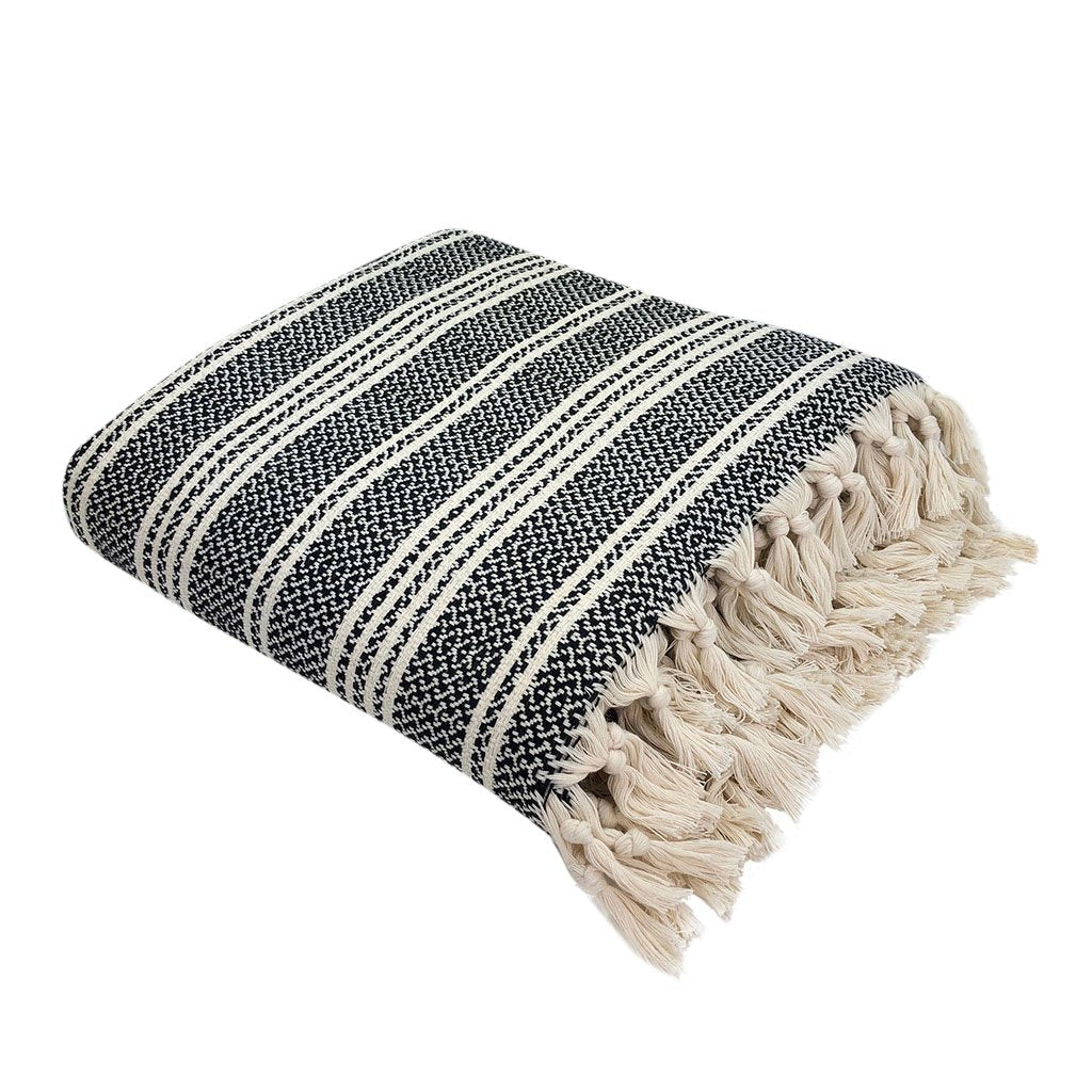 Woven Stripe Turkish Throw - Hand-Loomed 100% Cotton Oversized Blanket