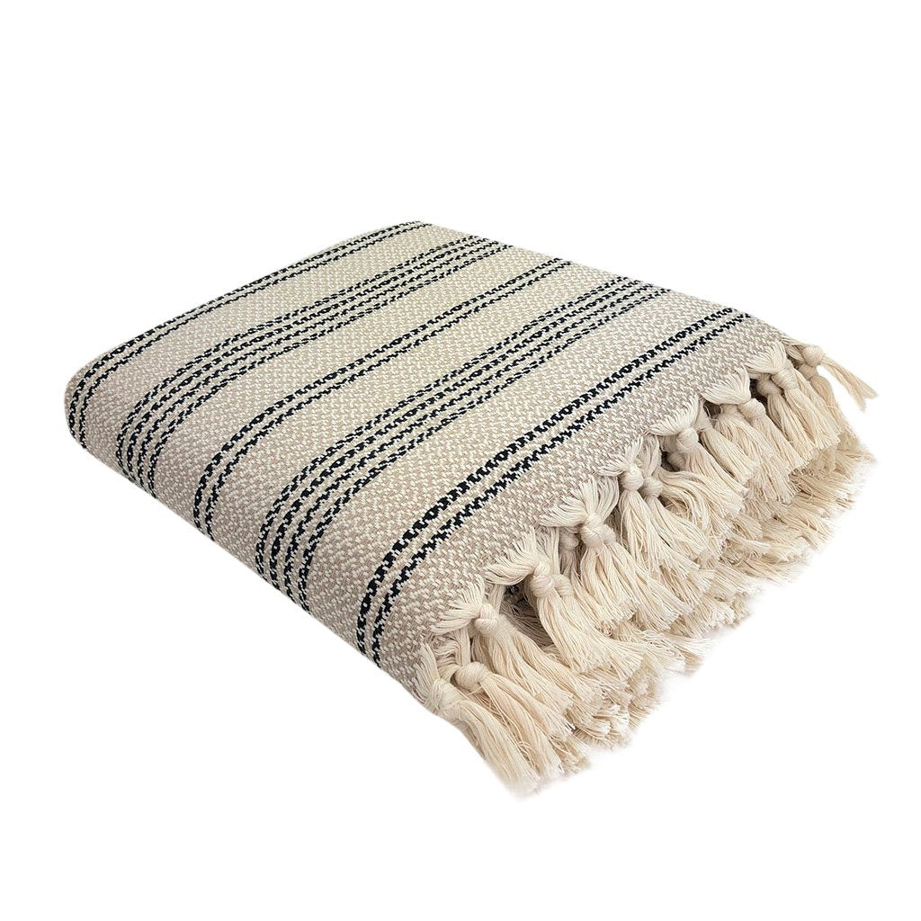 Woven Stripe Turkish Throw - Hand-Loomed 100% Cotton Oversized Blanket