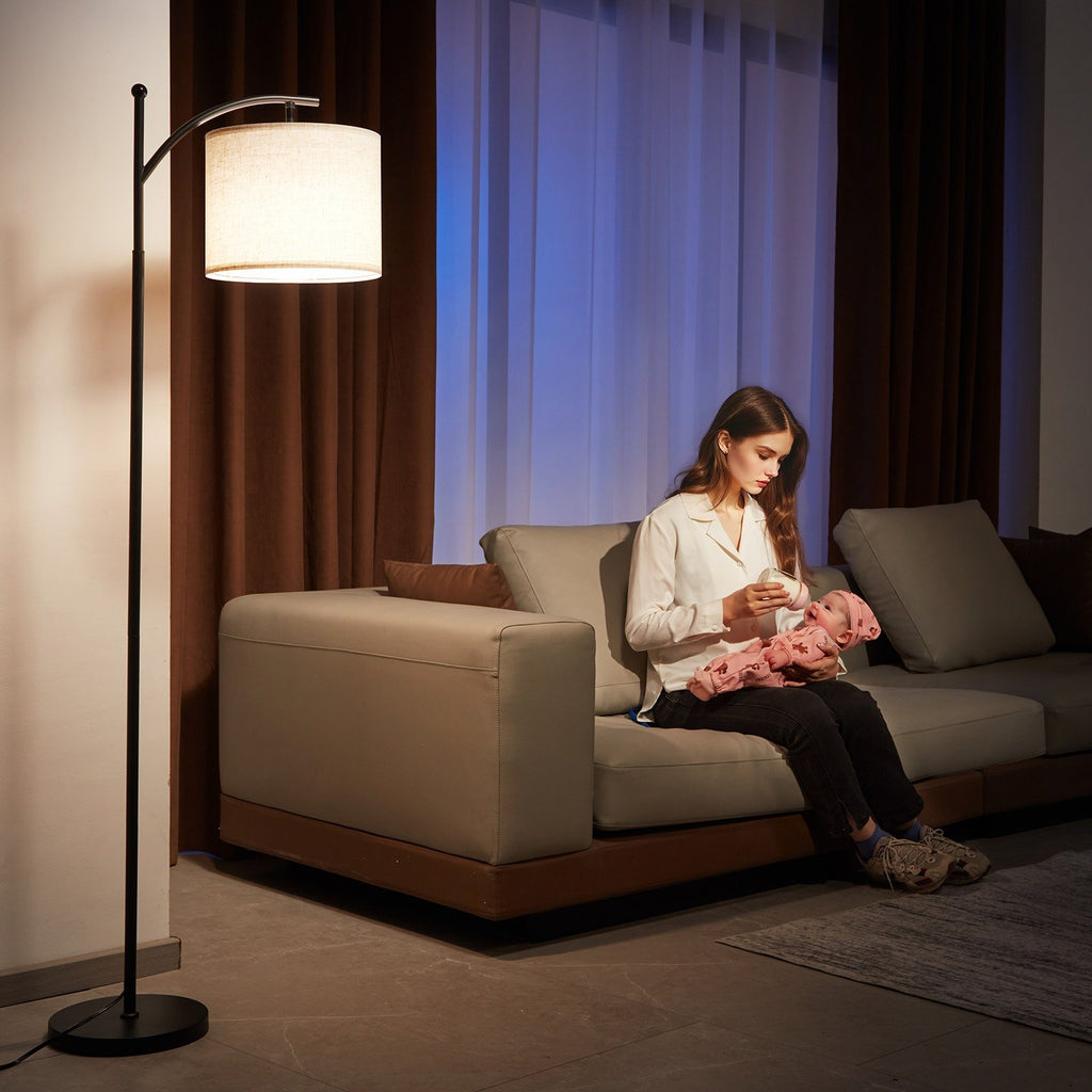 Modern Arc Floor Lamp with Adjustable Shade & Remote Control – Dimmable LED Standing Lamp for Living Room, Bedroom, or Office