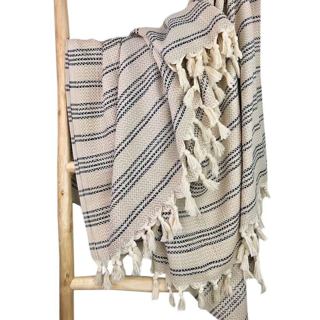 Woven Stripe Turkish Throw - Hand-Loomed 100% Cotton Oversized Blanket