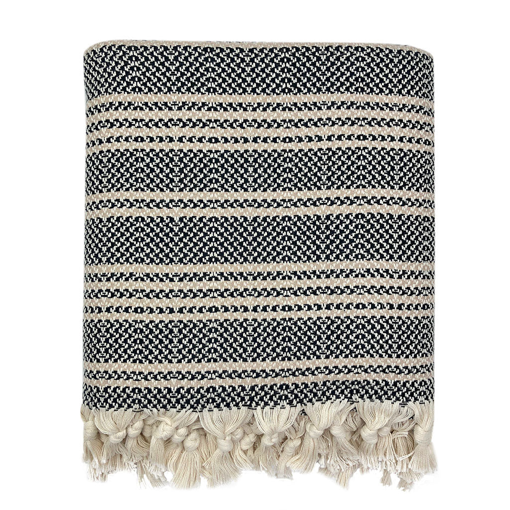 Woven Stripe Turkish Throw - Hand-Loomed 100% Cotton Oversized Blanket