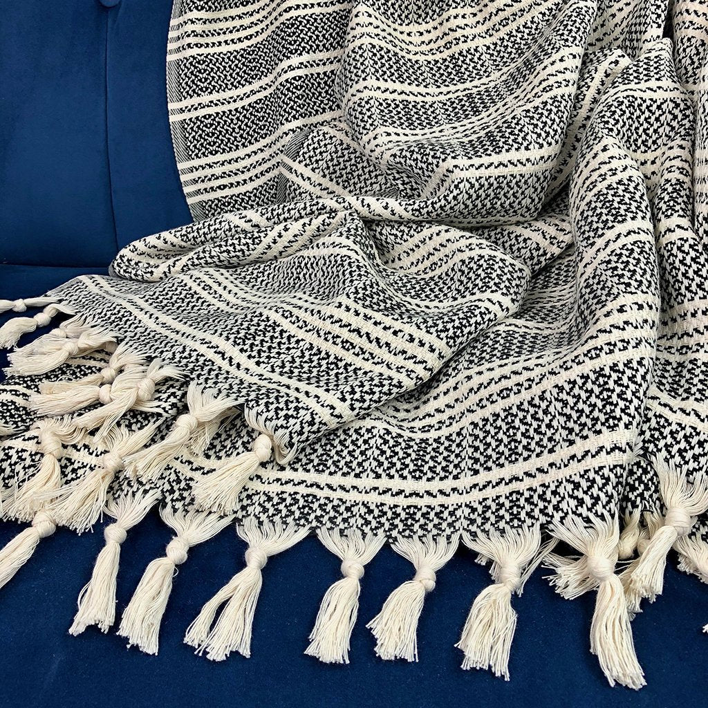 Woven Stripe Turkish Throw - Hand-Loomed 100% Cotton Oversized Blanket